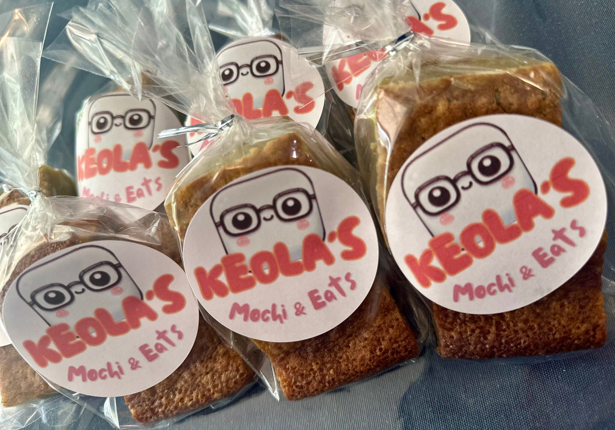 Butter mochi dessert in keolas packaging