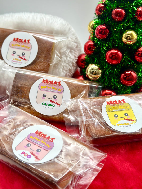 Holiday packaged butter mochi cake bars